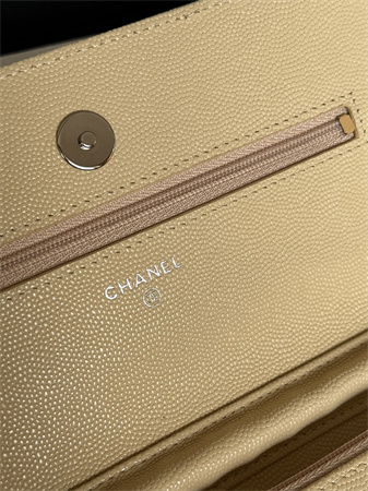 Ch*el wallet on chain grained calfskin silver tone metal beige ap0250