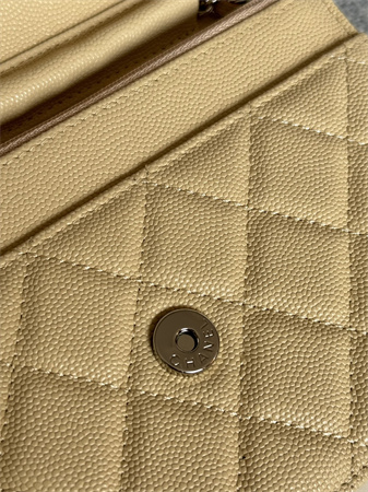 Ch*el wallet on chain grained calfskin silver tone metal beige ap0250