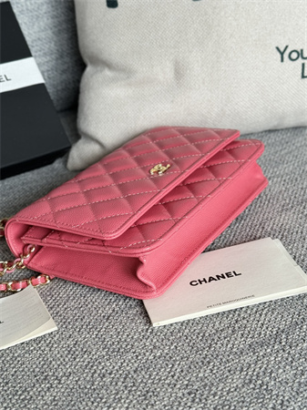 Ch*el wallet on chain grained calfskin gold tone metal pink ap0250