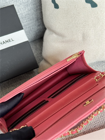 Ch*el wallet on chain grained calfskin gold tone metal pink ap0250