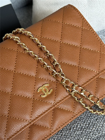 Ch*el wallet on chain grained calfskin gold tone metal brown ap0250