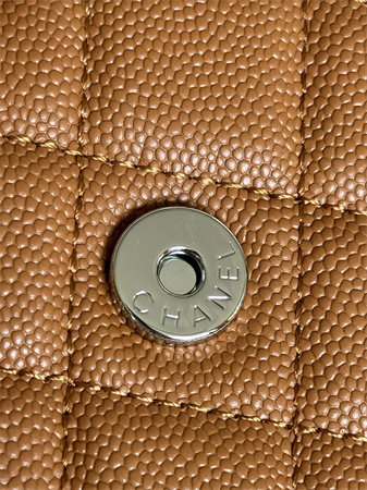 Ch*el wallet on chain grained calfskin silver tone metal brown ap0250