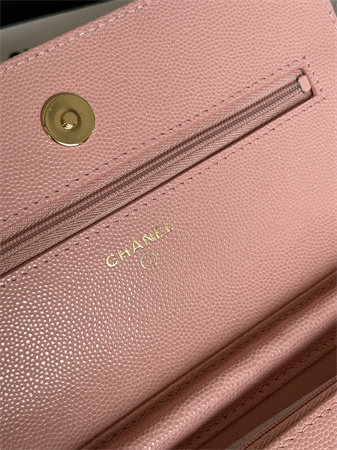 Ch*el wallet on chain grained calfskin gold tone metal pink ap0250