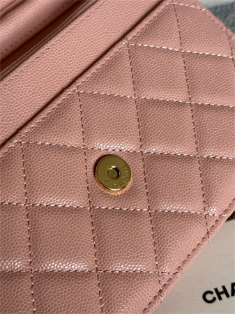 Ch*el wallet on chain grained calfskin gold tone metal pink ap0250