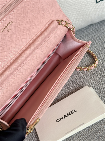 Ch*el wallet on chain grained calfskin gold tone metal pink ap0250