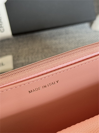 Ch*el wallet on chain grained calfskin gold tone metal pink ap0250