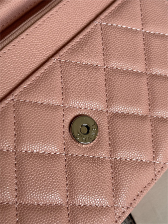 Ch*el wallet on chain grained calfskin silver tone metal pink ap0250