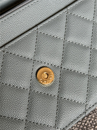 Ch*el wallet on chain grained calfskin gold tone metal blue ap0250