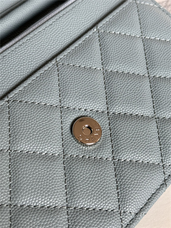 Ch*el wallet on chain grained calfskin silver tone metal blue ap0250