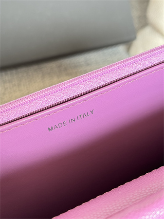 Ch*el wallet on chain grained calfskin silver tone metal purple ap0250