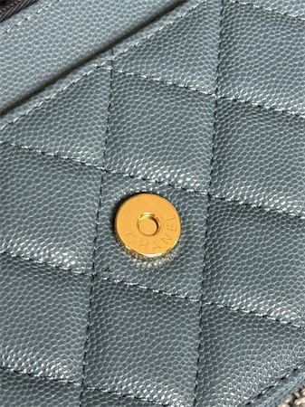 Ch*el wallet on chain grained calfskin gold tone metal blue ap0250