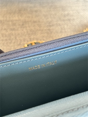 Ch*el wallet on chain grained calfskin gold tone metal blue ap0250