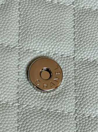 Ch*el wallet on chain grained calfskin silver tone metal pale blue ap0250