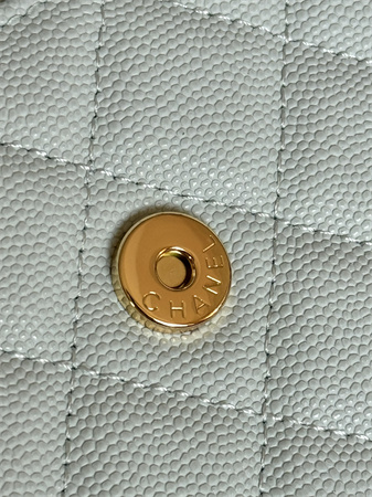 Ch*el wallet on chain grained calfskin gold tone metal pale blue ap0250