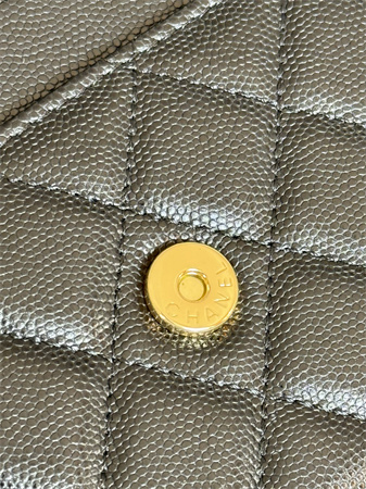 Ch*el wallet on chain grained calfskin gold tone metal black ap0250