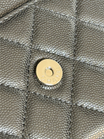 Ch*el wallet on chain grained calfskin silver tone metal black ap0250