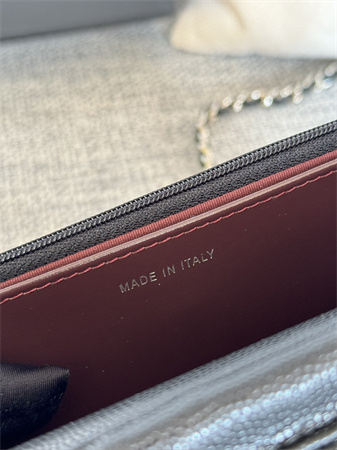 Ch*el wallet on chain grained calfskin silver tone metal black ap0250