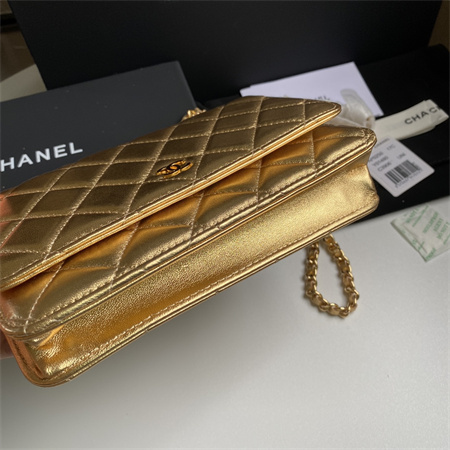 Ch*el wallet on chain lambskin gold tone metal gold ap0250