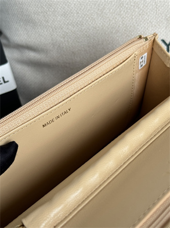 Ch*el wallet on chain lambskin gold tone metal beige ap0250