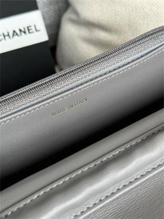 Ch*el wallet on chain lambskin gold tone metal grey ap0250