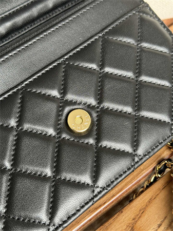 Ch*el wallet on chain lambskin gold tone metal black ap0250