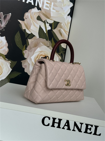 Ch*el small coco handle bag grained calfskin lt gold metal pink a92990