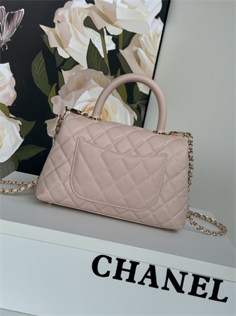 Ch*el small coco handle bag grained calfskin lt gold metal pink a92990