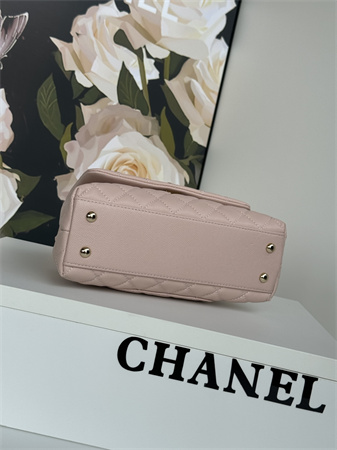 Ch*el small coco handle bag grained calfskin lt gold metal pink a92990