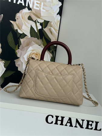 Ch*el small coco handle bag grained calfskin lt gold metal beige a92990