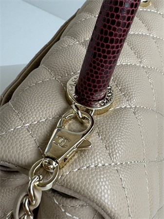 Ch*el small coco handle bag grained calfskin lt gold metal beige a92990