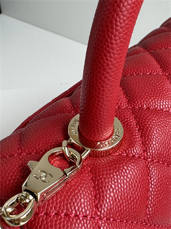 Ch*el small coco handle bag grained calfskin lt gold metal red a92990