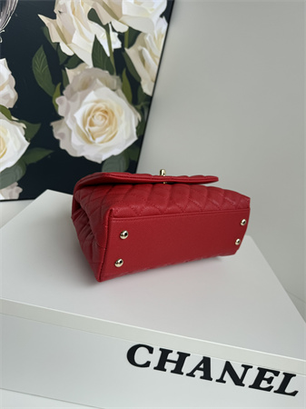 Ch*el small coco handle bag grained calfskin lt gold metal red a92990