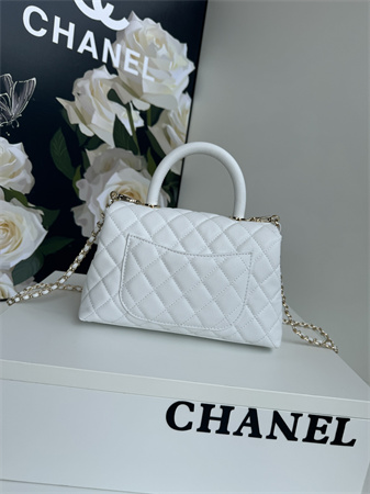 Ch*el small coco handle bag grained calfskin lt gold metal white a92990