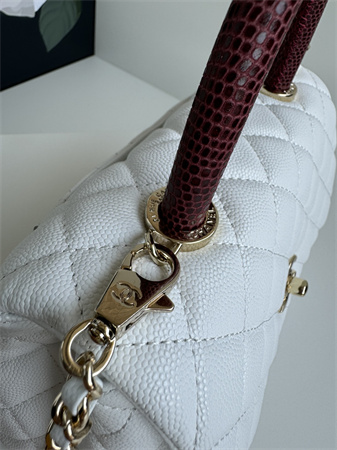 Ch*el small coco handle bag grained calfskin lt gold metal white a92990