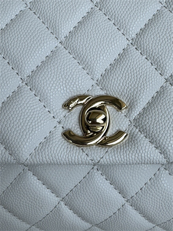 Ch*el small coco handle bag grained calfskin lt gold metal white a92990