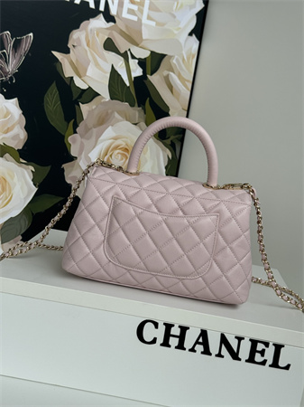 Ch*el small coco handle bag grained calfskin lt gold metal lt pink a92990