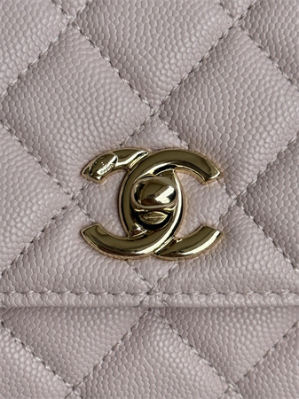 Ch*el small coco handle bag grained calfskin lt gold metal lt pink a92990