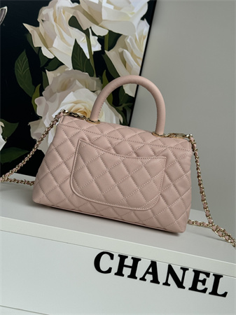 Ch*el small coco handle bag grained calfskin lt gold metal pink a92990