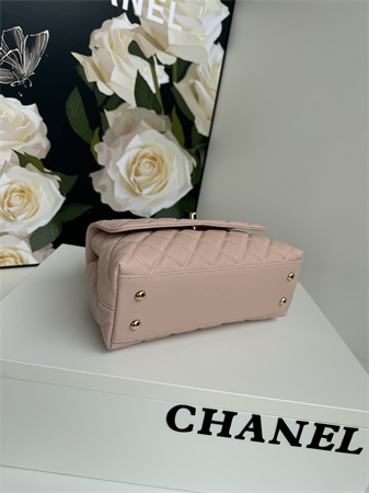 Ch*el small coco handle bag grained calfskin lt gold metal pink a92990