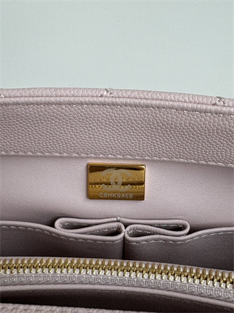 Ch*el large coco handle bag grained calfskin lt gold metal lt pink a92991