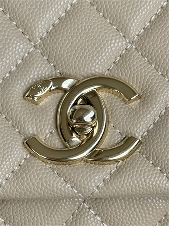 Ch*el large coco handle bag grained calfskin lt gold metal beige a92991