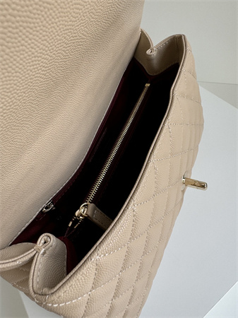 Ch*el large coco handle bag grained calfskin lt gold metal beige a92991