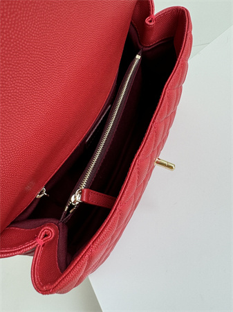Ch*el large coco handle bag grained calfskin lt gold metal red a92991
