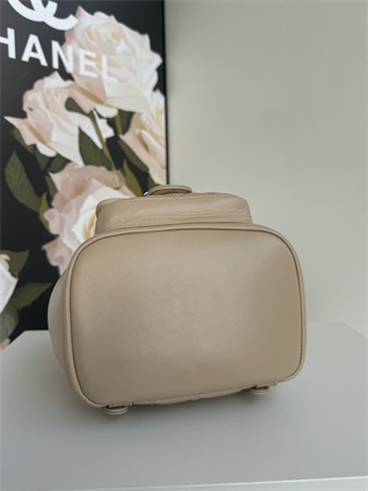 Ch*el duma backpack lambskin gold tone metal beige as2908