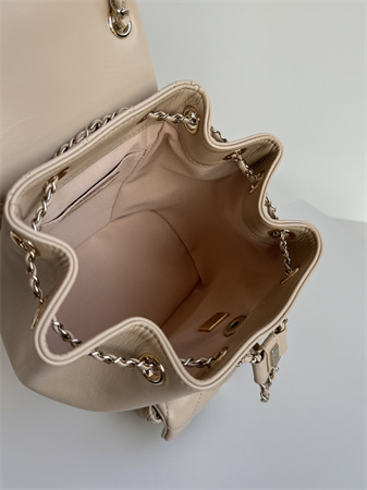 Ch*el duma backpack lambskin gold tone metal beige as2908