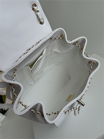 Ch*el duma backpack grained calfskin gold tone metal white as3618