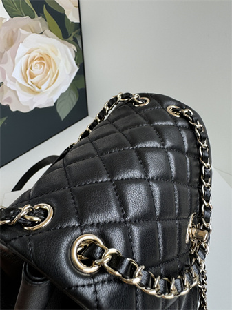 Ch*el duma backpack calfskin gold tone metal black as3618