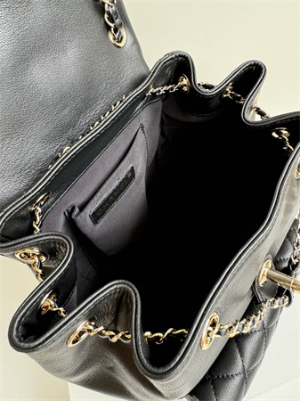 Ch*el duma backpack calfskin gold tone metal black as3618