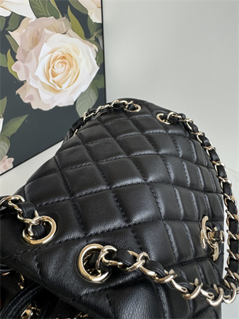 Ch*el duma backpack lambskin gold tone metal black as3618