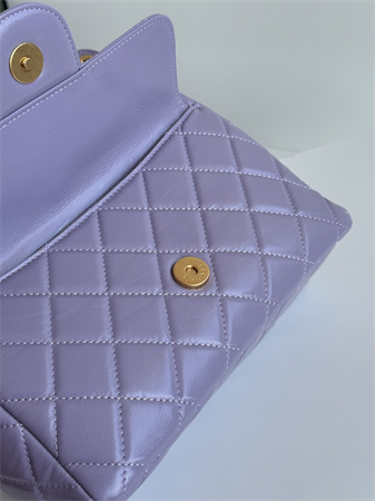 Ch*el hobo handbag shiny crumpled calfskin gold tone metal lt pruple as4322